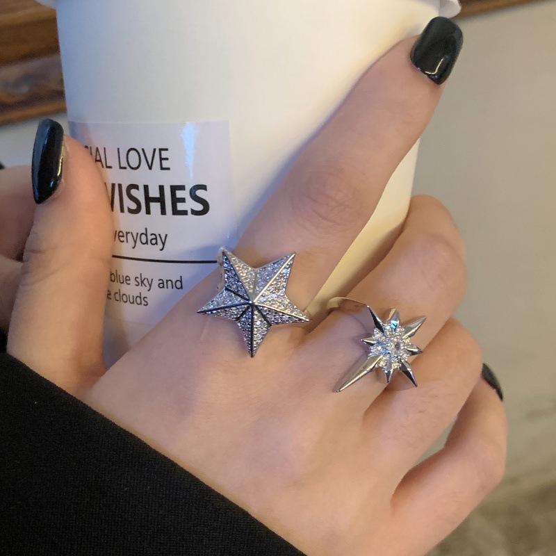 金属微镶闪钻星星锆石开口戒指女