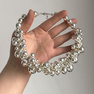 夸张金属银色大小大珠子短款项链项圈女choker朋克气质锁骨链配饰