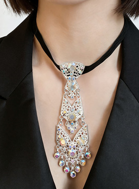 欧美水钻流苏领带项链个性项链女
