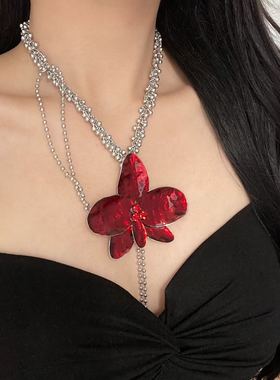 甜酷风金属球球大花朵吊坠项链女