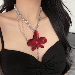 甜酷辣妹风金属球球大花朵吊坠项链女欧美重工滴油个性气质毛衣链