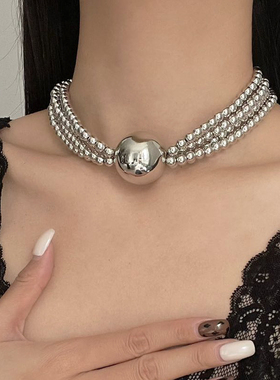 金属冷淡风多层圆珠串珠项链女
