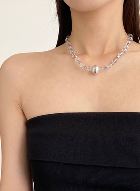 透明圆珠水晶拼接拉丝圆球项链女