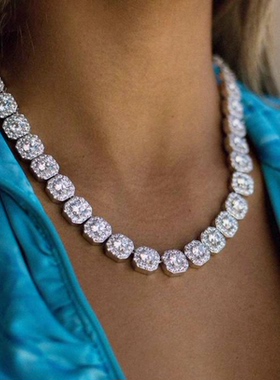 欧美夸张满钻超闪方糖项链女