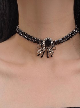 欧美夸张双层镶钻蝴蝶结项链女