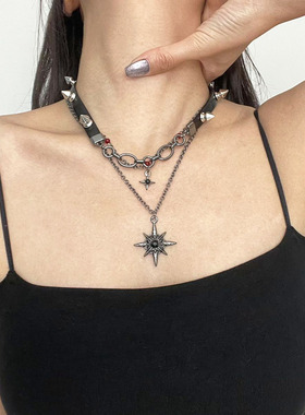 y2k辣妹星芒铆钉皮革项圈