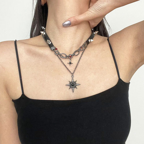 y2k辣妹星芒铆钉皮革项圈