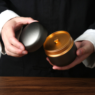 带内盖小茶罐密封罐收纳盒 高档金属便携茶叶罐精品茶叶储存罐日式