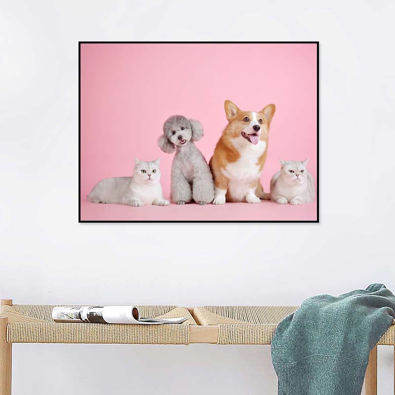 可爱宠物装饰画现代简约卧室挂画猫咪狗狗儿童房墙壁画温馨室内画图片