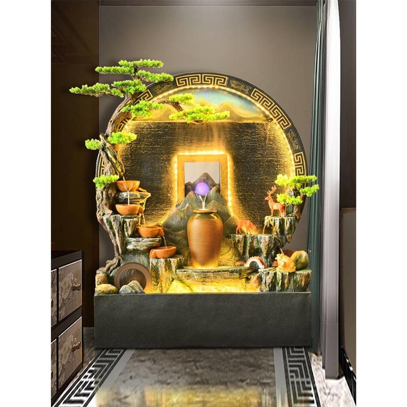招财进宝装饰摆件水幕墙流水屏风客厅假山喷泉酒店庭院循环水景观