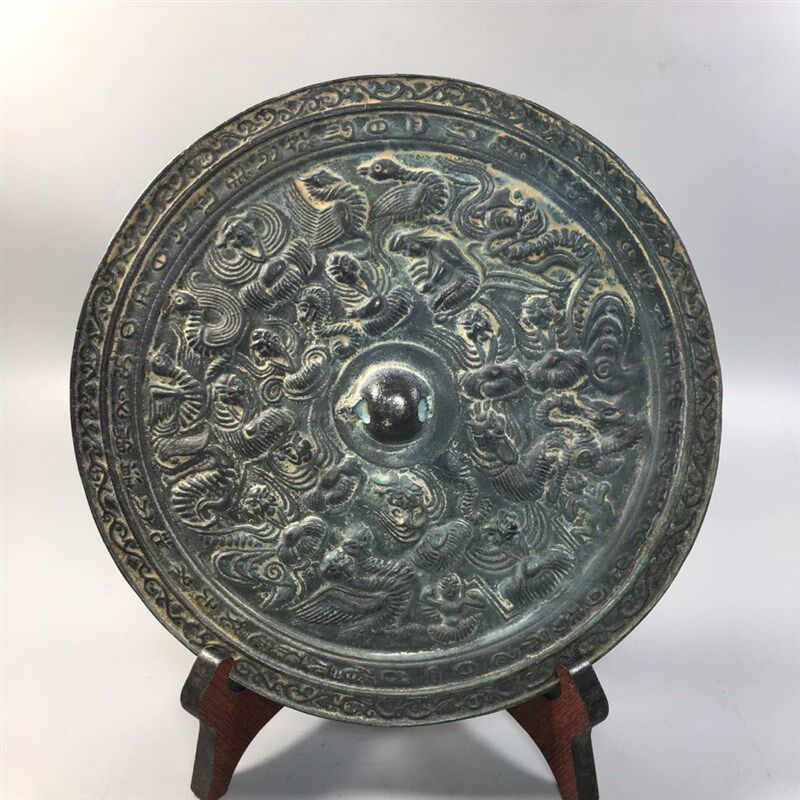 纯铜大号仿古做旧青铜镜老镜子工艺品F摆件玄关卧室装饰品影视道