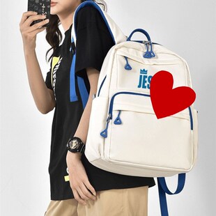 韩系简约女生大学生高中生白色蓝色背包小学生大容量减负双肩包