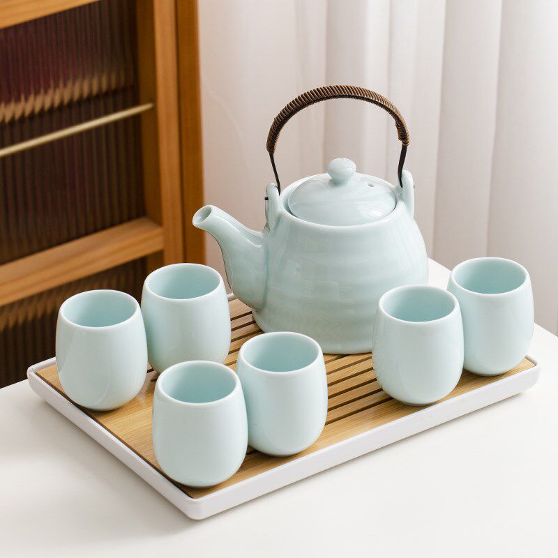 陶瓷家办c公室用简约大号青瓷提梁壶茶具套装茶壶茶杯功夫茶具整