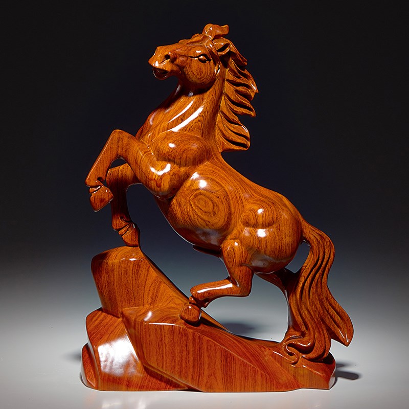 花梨木雕马摆件实木雕刻工艺品生肖木马家居客厅装饰红木开业礼品