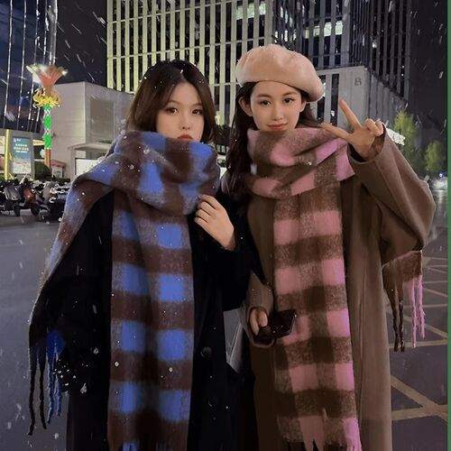 美拉德围巾女冬j季新款围巾百搭秋冬保暖韩系学生情侣格子加厚围