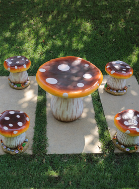 小区庭院花园幼儿园林景观雕塑装饰摆件户外玻璃钢蘑菇桌椅座椅
