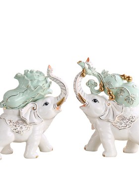 陶瓷招财百财葫芦大象一对酒柜装饰品家居客厅工艺品大号摆件摆设