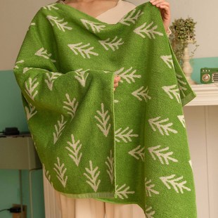 绿色杉树浴巾家用吸水女全棉裹巾男柔软浴室洗澡大毛巾