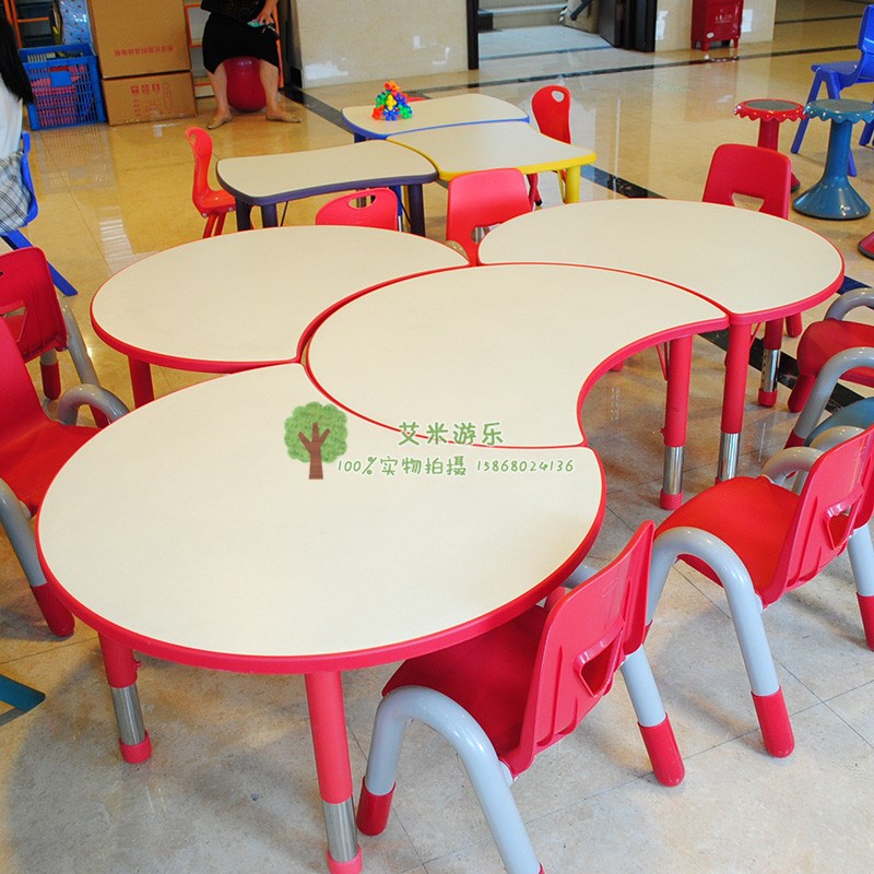 育才育才儿童课桌椅画q画桌子幼儿园升降式学习桌餐桌可拼式半圆
