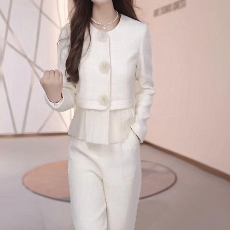 两件套长袖衬衫女202r5春秋新款气质显瘦套裤收腰显瘦职业套装长