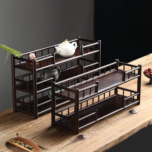 老中式茶杯架子茶台茶具收纳层架双层E壶架茶壶摆件展示架小型博