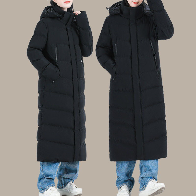 长款过膝羽绒棉服女202t5新款冬季加厚亲子装棉衣保暖黑色棉袄大