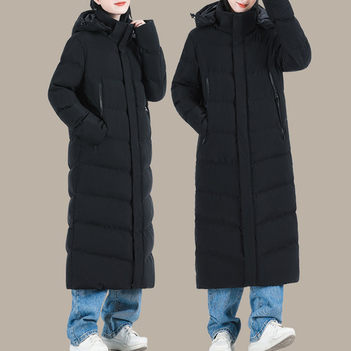 长款过膝羽绒棉服女202t5新款冬季加厚亲子装棉衣保暖黑色棉袄大