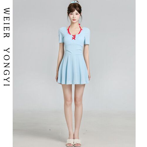 泳衣女款高级感绝美连体裙式甜y美少女保守小胸遮肚显瘦泡温泉泳