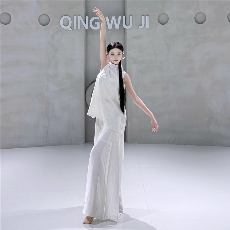 现代舞练功服女古典舞新中式国风白色无袖舞蹈服阔腿裤