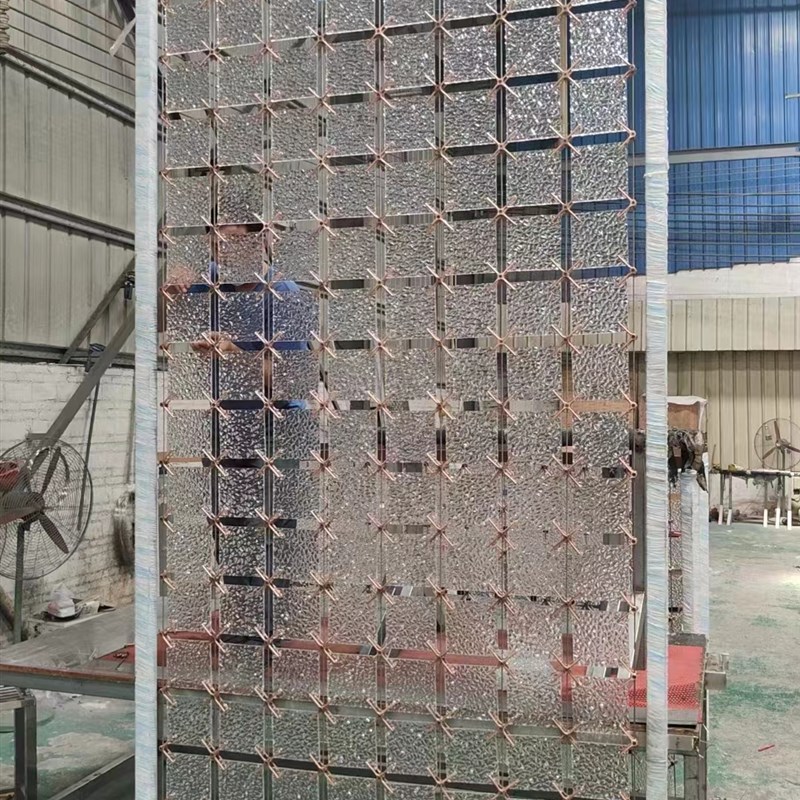 不锈钢渐层色弧形压克力玻璃屏风彩色水晶异型隔断格栅挂画定制