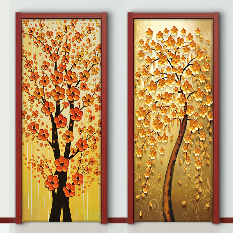 发财树门贴纸自粘现代客厅装饰画玄关贴纸摇钱树入户门贴画招财树图片