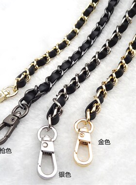 8mm金色金属包链穿皮r包链子黑色皮包链包包链条金属包带 包包链