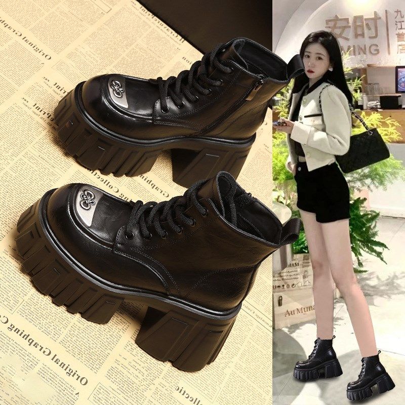 显脚小个子厚底内增高9cm马丁靴子女2024秋新款松糕软底瘦瘦短靴