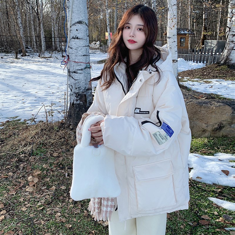高级感版型超好看羽绒棉服冬w女小个子中长款韩版宽松加厚连帽棉