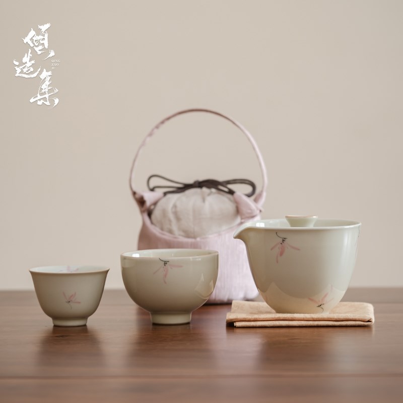 草木灰釉下手h绘彩兰快客杯一壶一杯陶瓷便携式旅行功夫茶具小套
