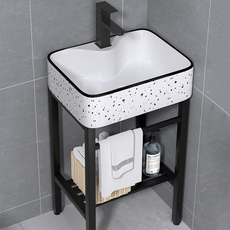 小户型落地式不锈钢架陶瓷洗手盆阳台洗脸盆免打孔挂盆简易洗漱池,家装主材,盆、台一体成型式台盆,淘宝优惠券,粉丝福利购,淘宝优惠卷