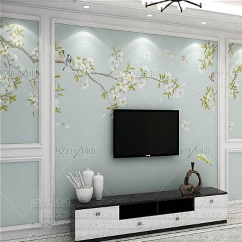 现代简约花鸟墙纸新中式墙布客厅卧室电视背景墙壁纸影视装饰壁画