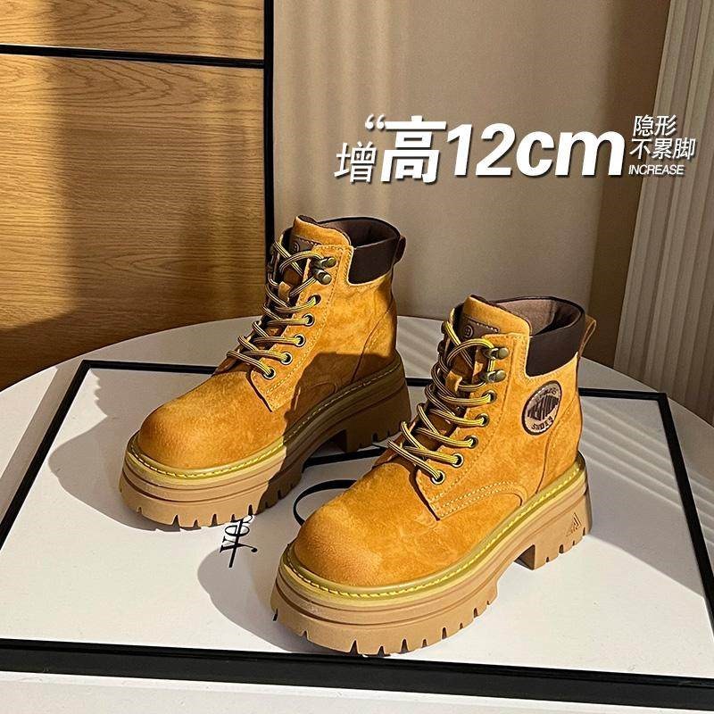 小个子英伦大黄靴子2025春季隐z形内增高12cm厚底矮子乐马丁靴女