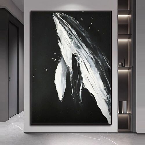 高级感黑白风格抽l象鲸鱼玄关装饰画寓意好现代客厅沙发背景墙挂