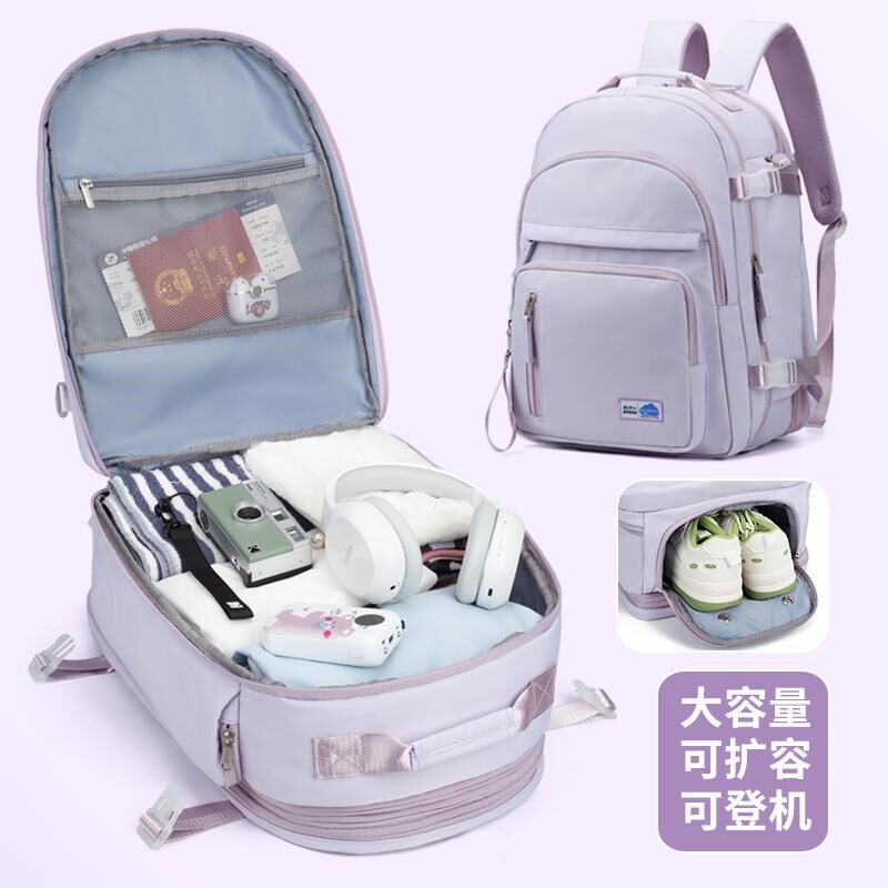 旅行双肩包女g可扩容超大容量电脑书包轻便短途出差行李袋旅游背