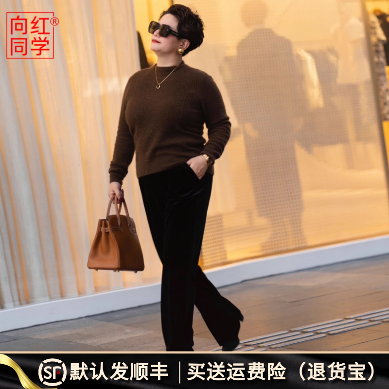 向红同学女装毛衣女款2025新款大码显瘦山羊绒半高领针织衫SY025