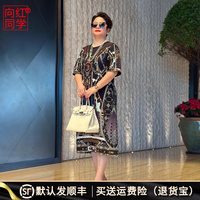 印花復(fù)古時(shí)尚寬松女裝大碼連衣裙
