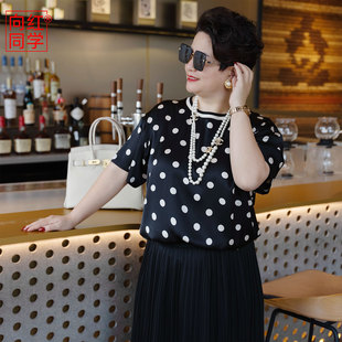 向红同学女装2026新款复古简约法式浪漫波点大码T恤大码上衣SY113