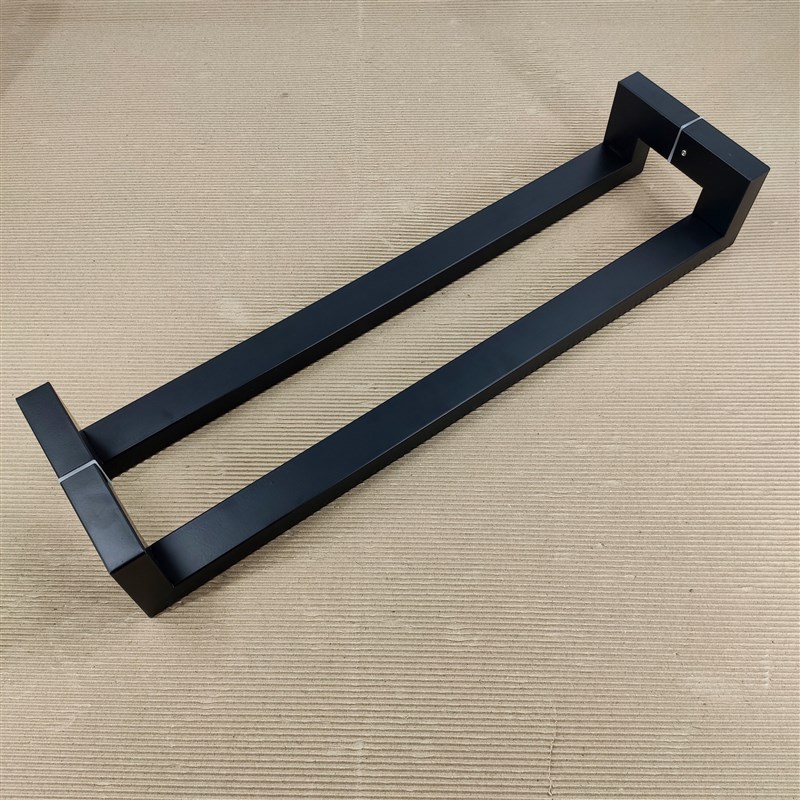 双弯哑黑方管拉手 玻璃门有框门 钢色不锈钢拉丝偏心地弹簧门把手