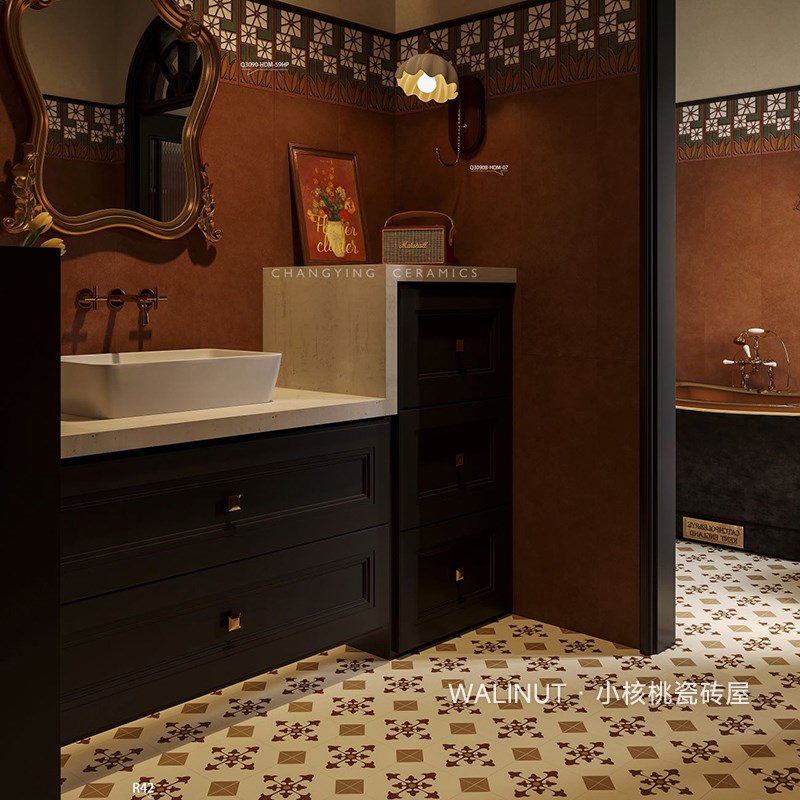 南洋风法式300x900腰线小花砖卫生间浴室餐厅商业空间墙砖瓷砖