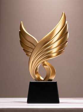 大鹏展翅办公室桌面摆件抽象老鹰公司书柜装饰品金色雕塑艺术摆设