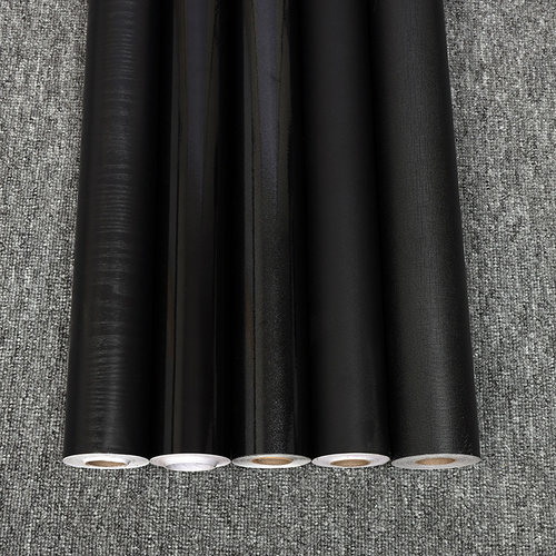 黑色壁纸自粘防水贴纸纯色衣柜整体橱柜翻I新墙贴背景墙壁纸自贴