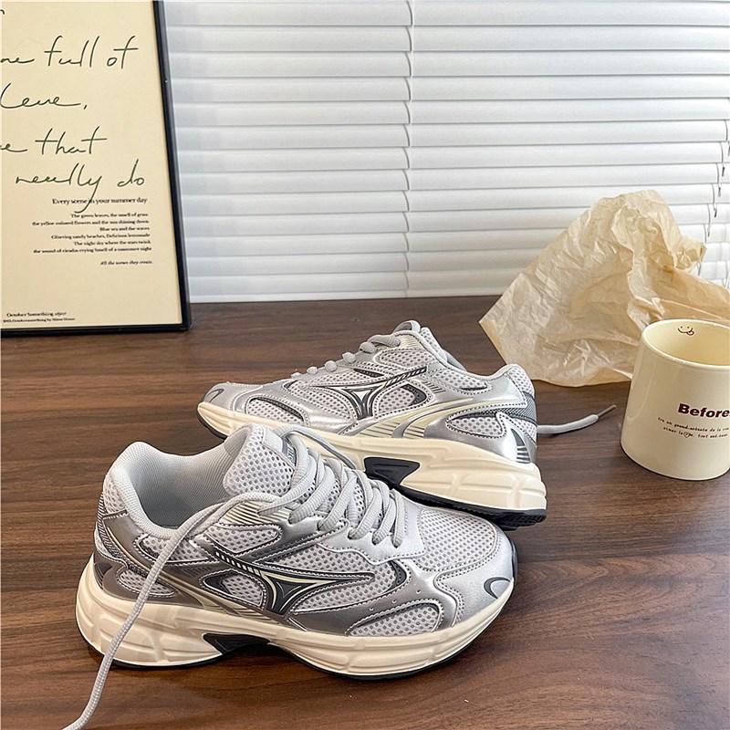 港风情侣老爹鞋男女2025夏季网面透气新款运动休闲鞋轻便跑步鞋潮