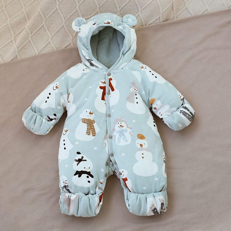 婴姿新生婴儿秋冬保暖加厚包脚外出服冬装抱衣包手保暖加厚连体衣