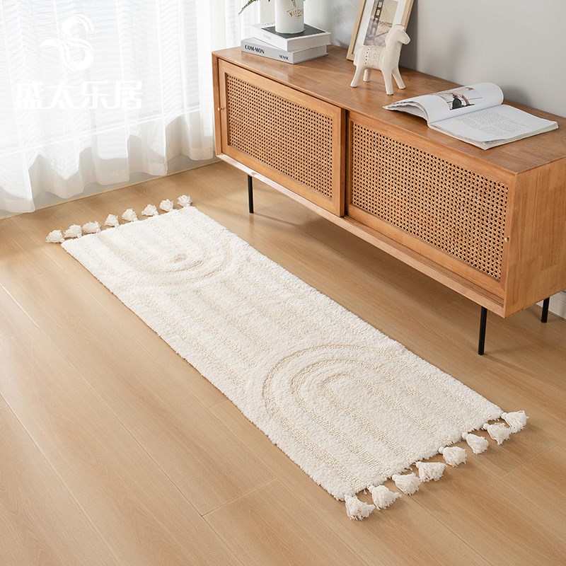全棉卧室床边地毯厨房防滑长条地垫卫生间吸水脚垫手工流苏可机洗